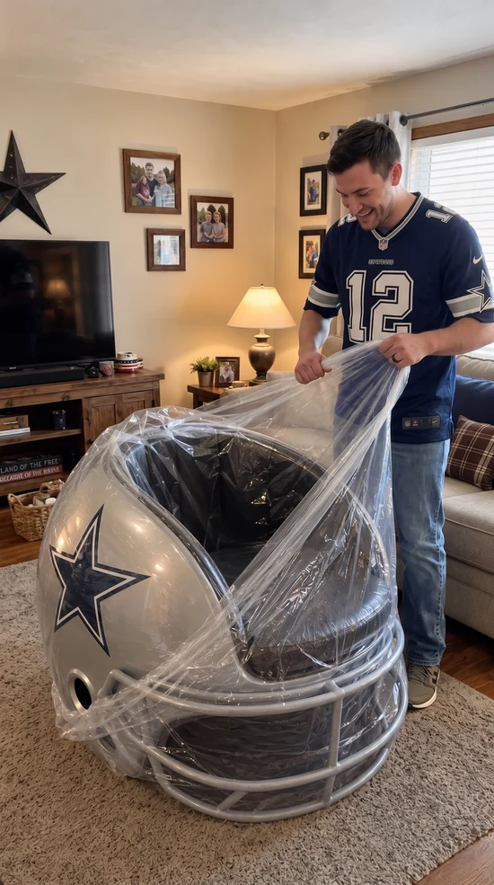 Customer unboxing a Cowboys NFLSEAT